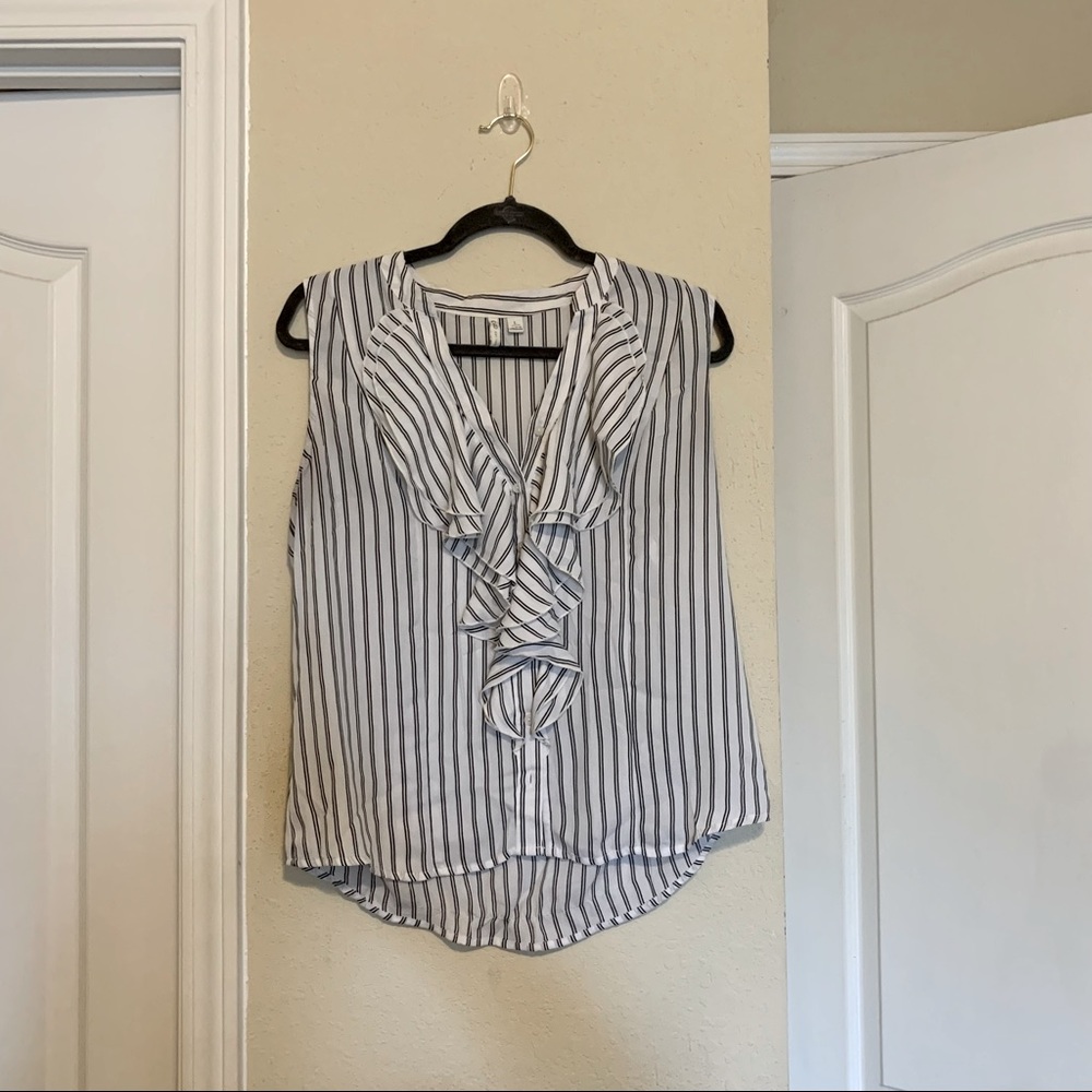 Sleeveless ready for work button up ruffle blouse